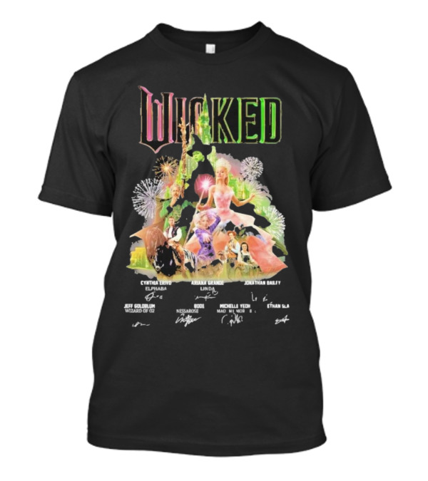 Wicked Movie 2024 Cynthia Erivo Ariana Grande Jonathan Bailey Signatures T-Shirt