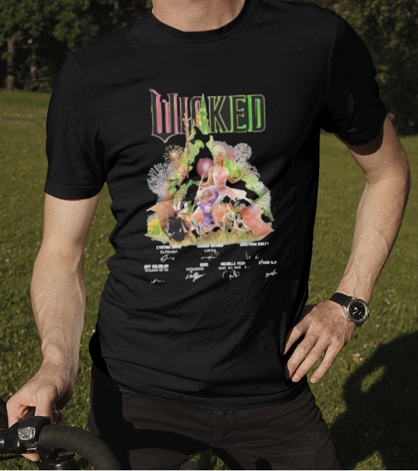 Wicked Movie 2024 Cynthia Erivo Ariana Grande Jonathan Bailey Signatures T-Shirt