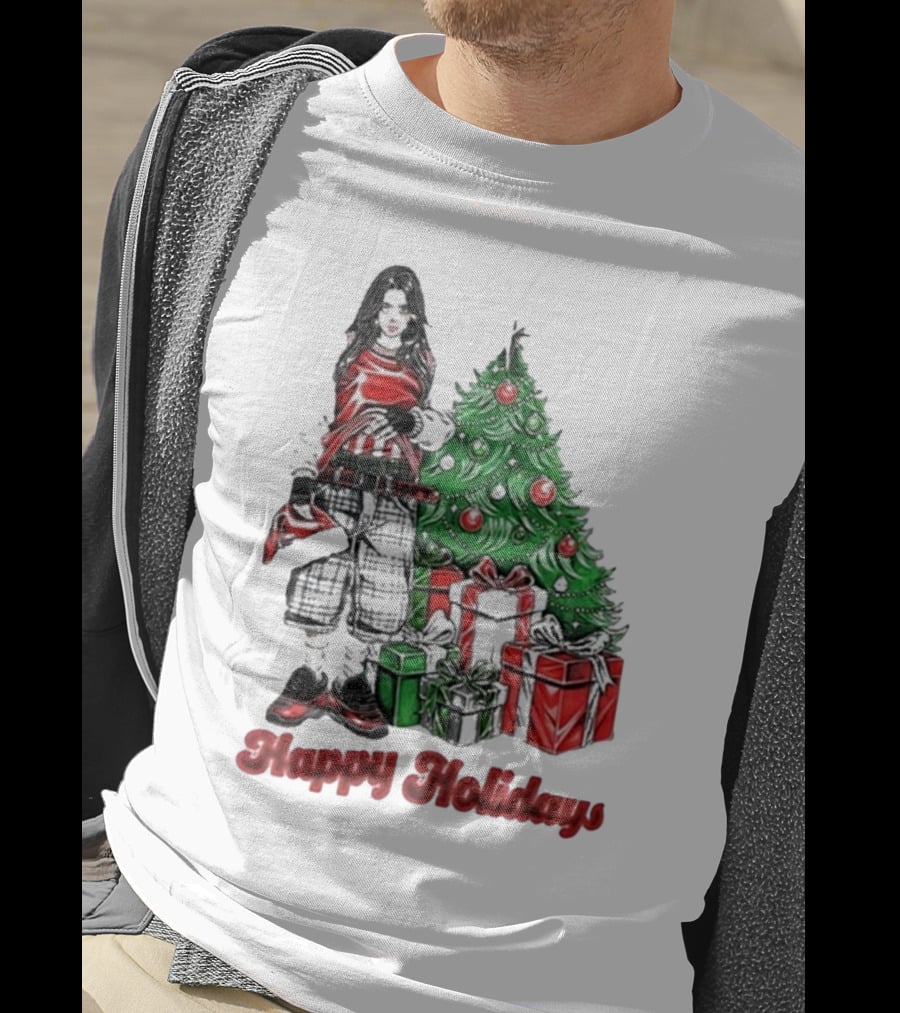 Billie Eilish Happy Holidays Christmas Tree Presents T-Shirt