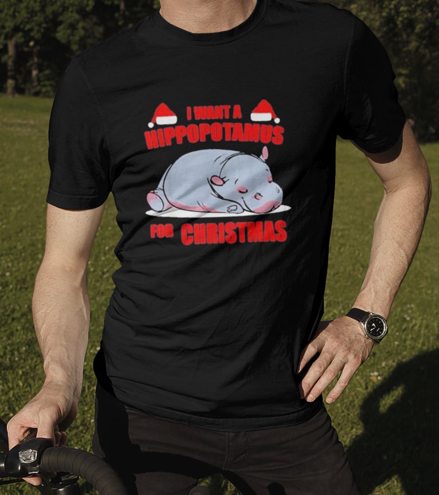 I Want A Hippopotamus For Christmas With Santa Hats T-Shirt
