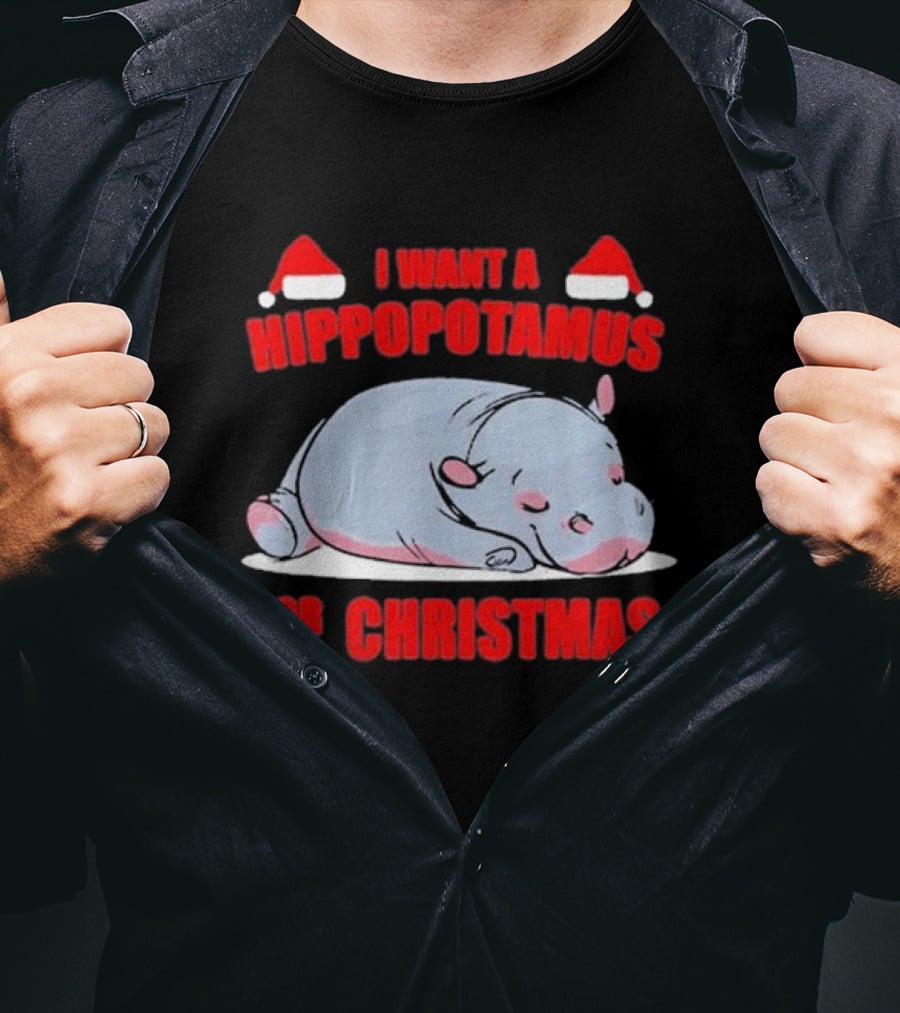 I Want A Hippopotamus For Christmas With Santa Hats T-Shirt