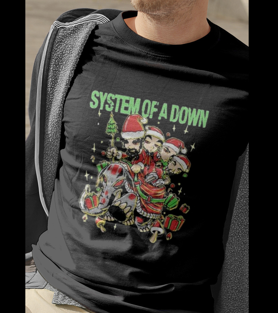 System Of A Down Holiday Mushroom People Riding Elephant With Gifts T-Shirt