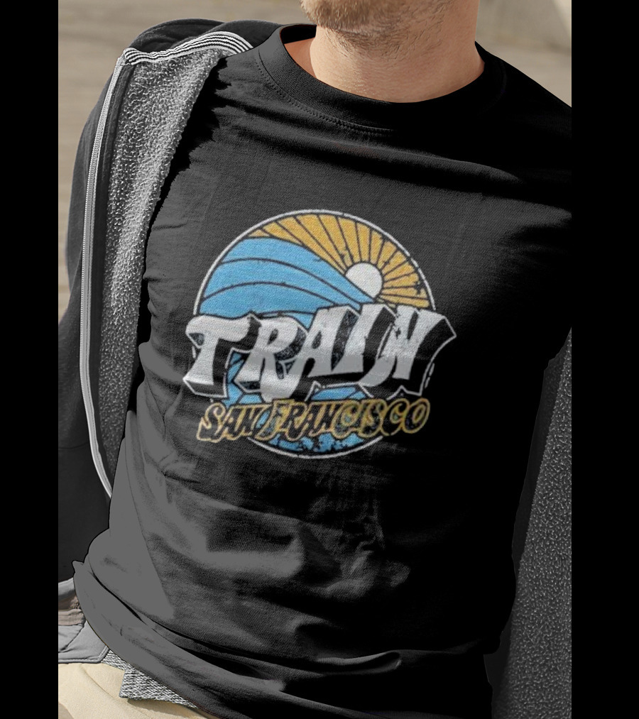 Train San Francisco Sunset Wave Retro T-Shirt