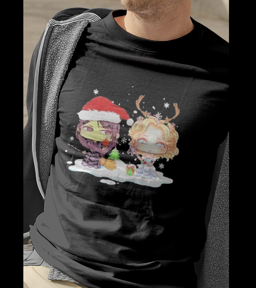 Wicked Merry Christmas Witch And Reindeer Characters Snowflakes T-Shirt