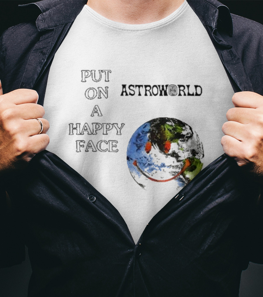 Put On A Happy Face Astroworld Smiley Earth T-Shirt