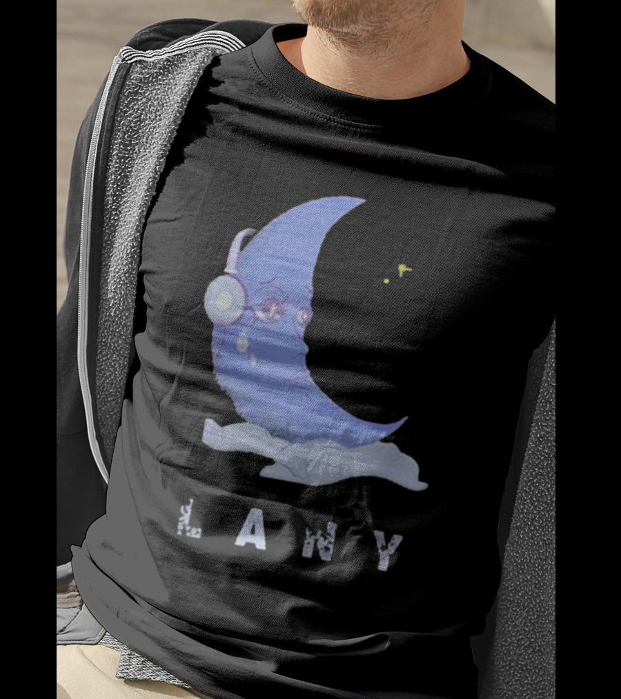 Lany Moon Crying Blue Crescent With Headphones And Clouds T-Shirt