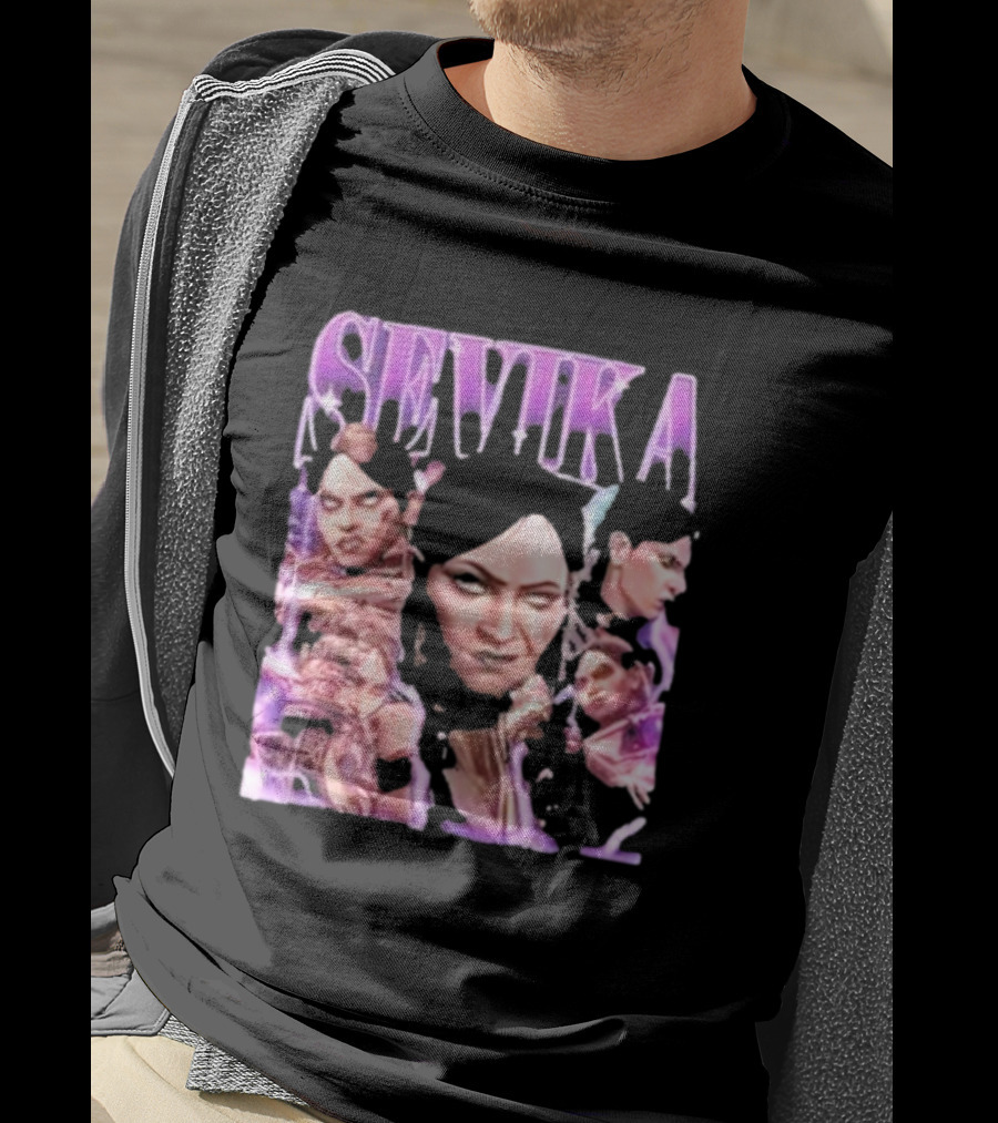 SEVIKA Arane Character Collage Graphic Purple Tones T-Shirt