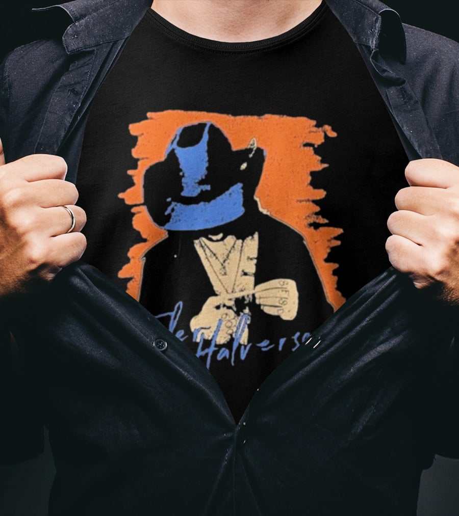 Tyler Halverson Cowboy Hat Blue Bandana Orange Background T-Shirt