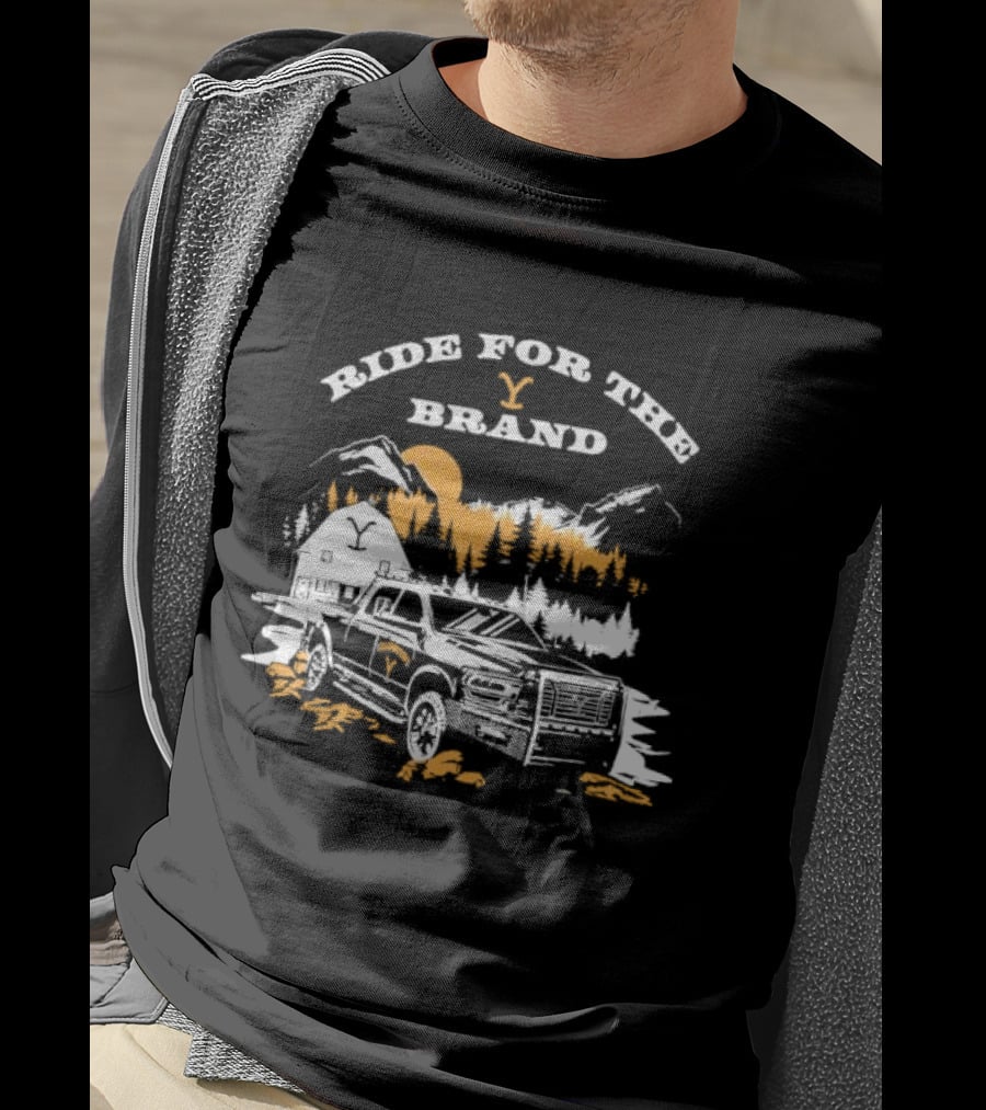 Ride For The Brand Yellowstone Truck Mountains Forest Cabin T-Shirt