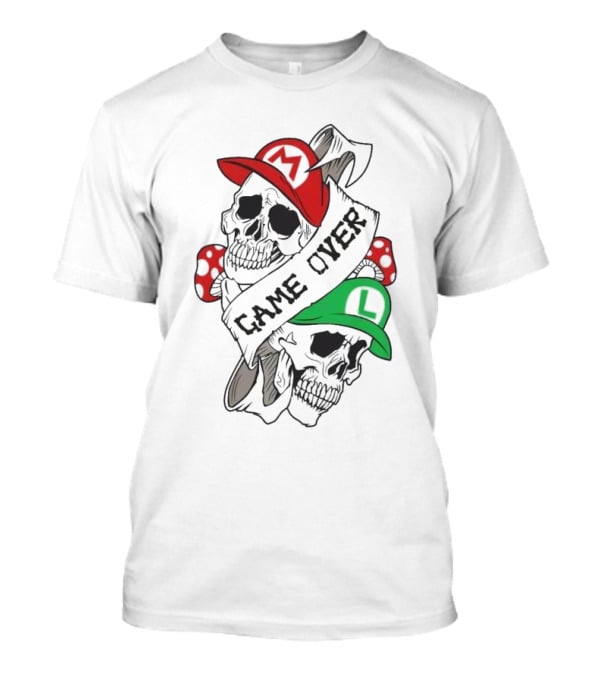 Game Over Skull M L Gaming Mushroom T-Shirt