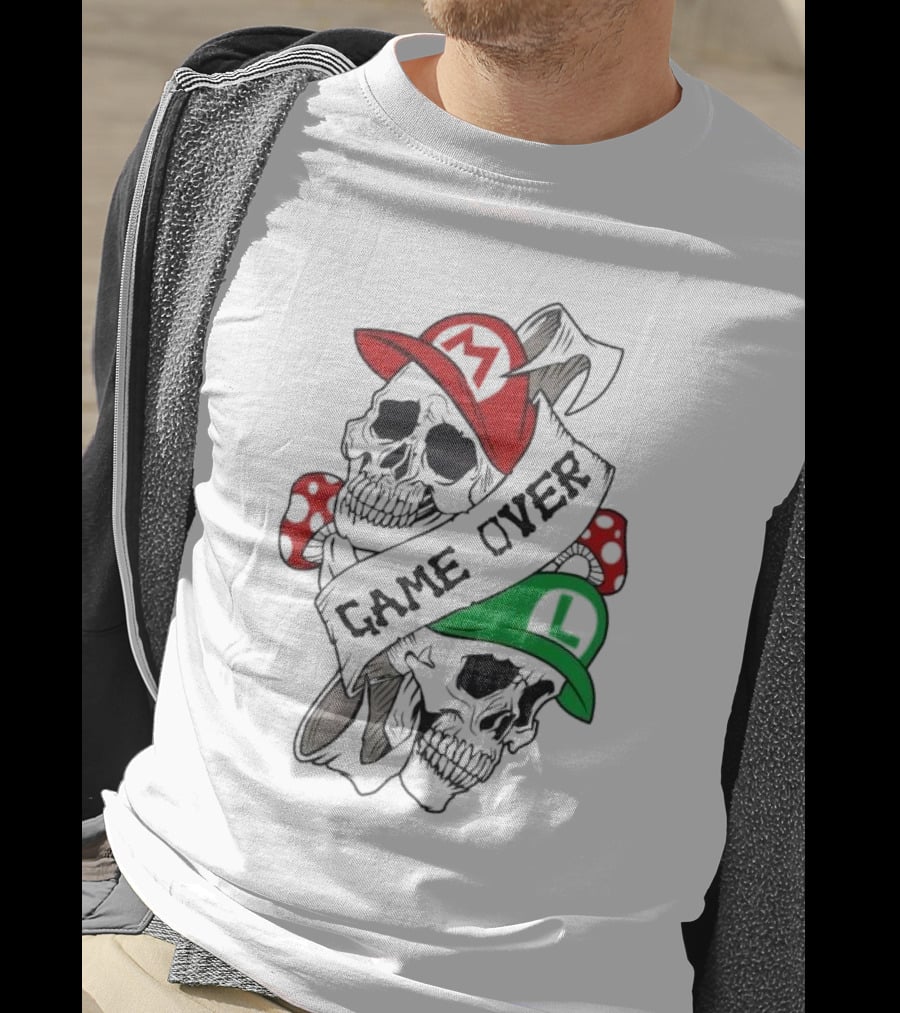 Game Over Skull M L Gaming Mushroom T-Shirt