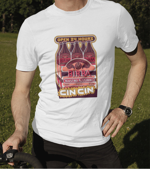Open 24 Hours Birra Nastro Azzurro 341ml Cin Cin Beer T-Shirt