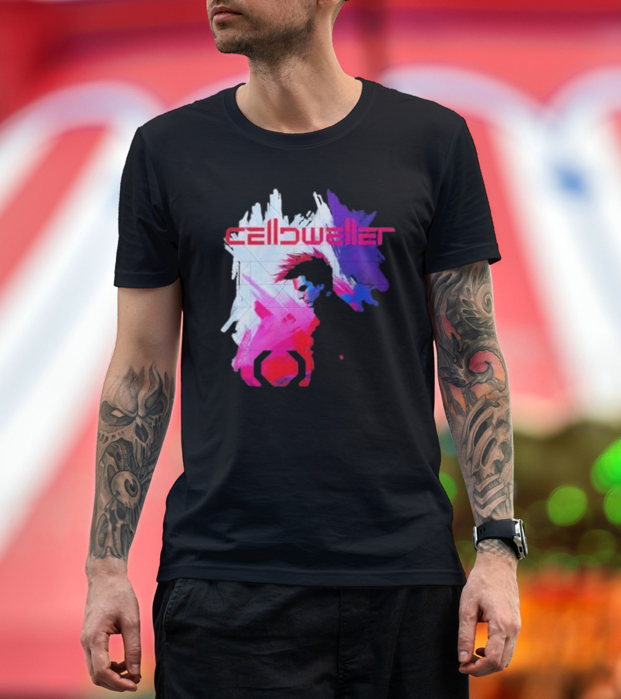 Celldweller the Sentinel Neon Abstract Portrait with Geometric Accent T-Shirt
