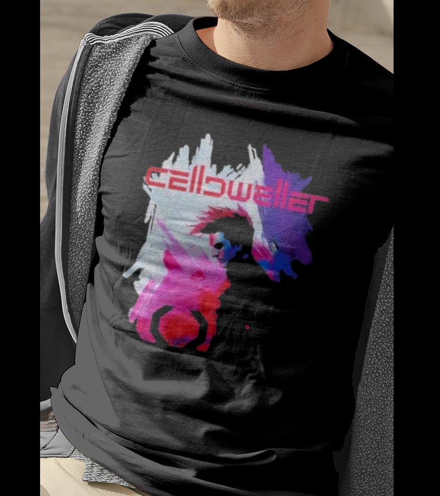 Celldweller The Sentinel Neon Abstract Portrait With Geometric Accent T-Shirt