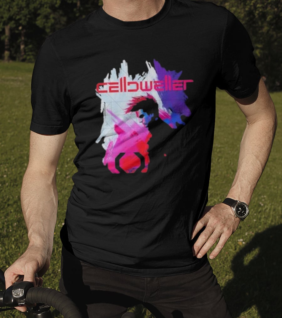 Celldweller The Sentinel Neon Abstract Portrait With Geometric Accent T-Shirt