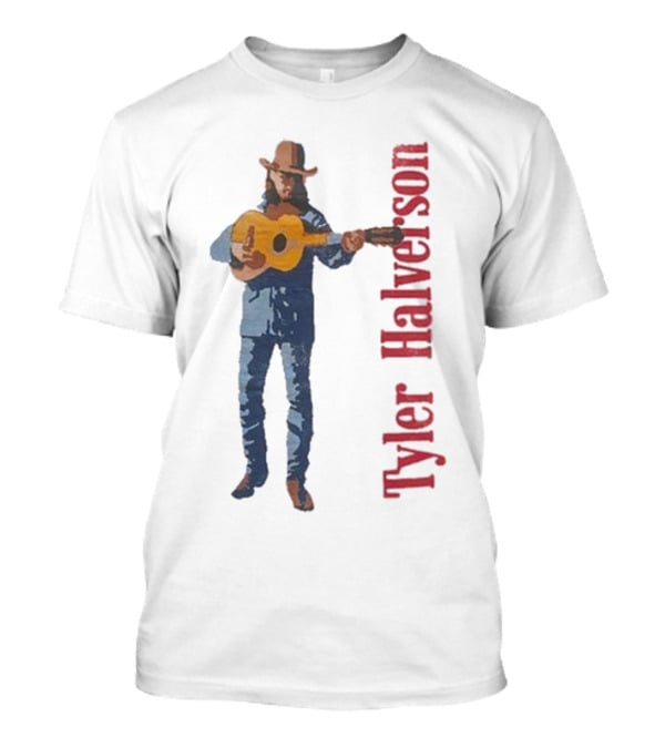 Tyler Halverson Playing Guitar Watercolor Art Cowboy T-Shirt