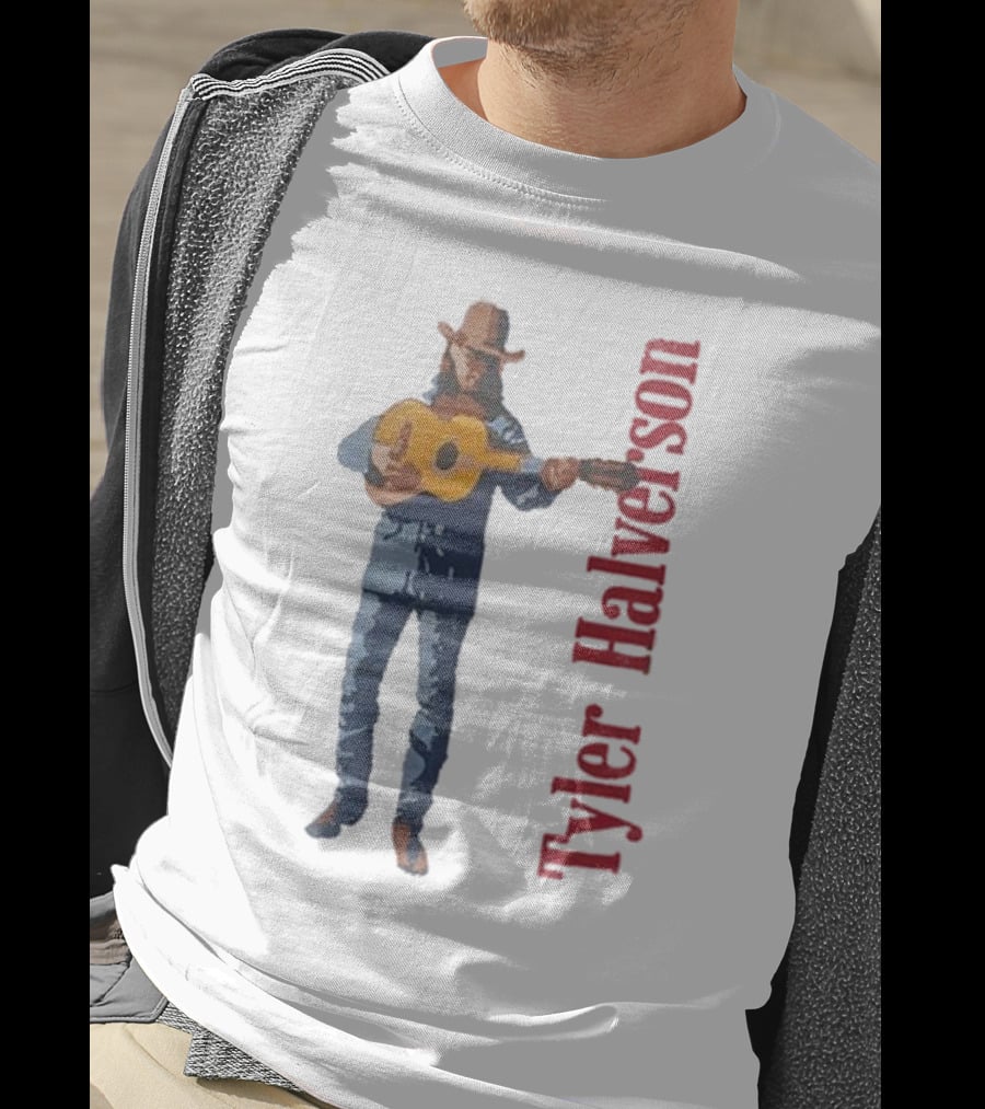 Tyler Halverson Playing Guitar Watercolor Art Cowboy T-Shirt