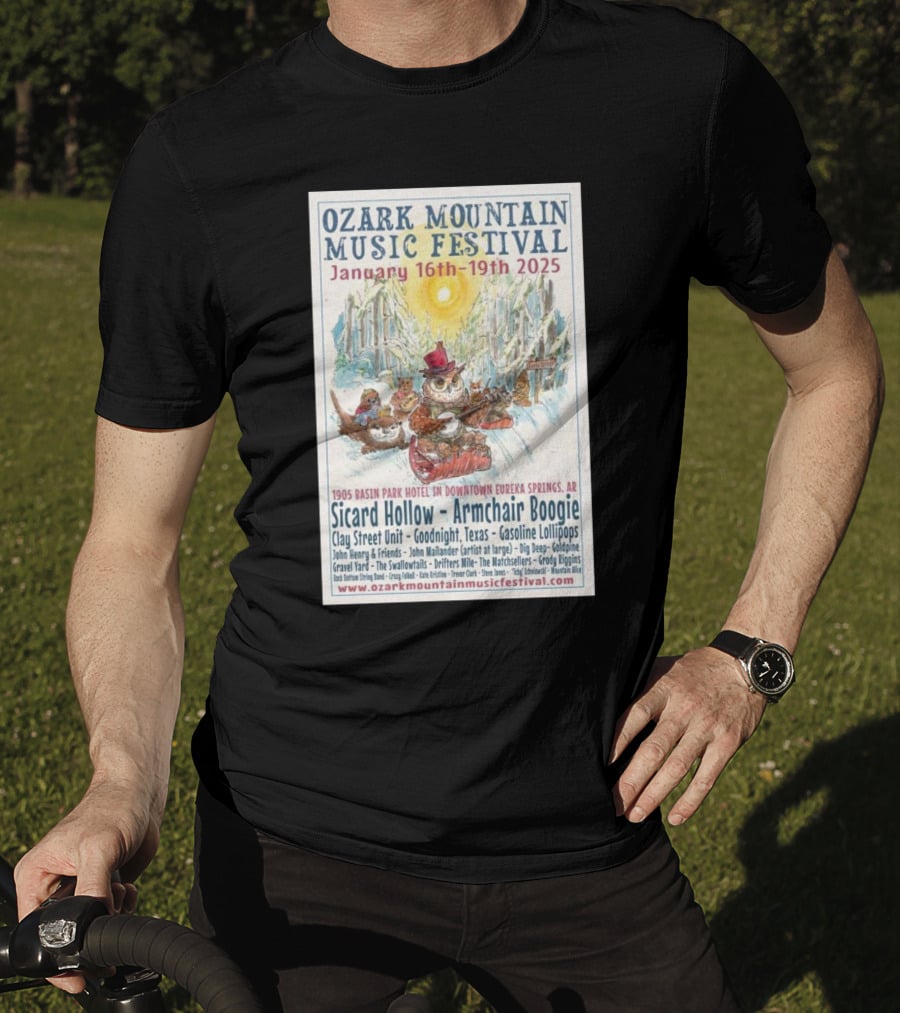 Ozark Mountain Music Festival January 16-19 2025 Eureka Springs AR Featuring Sicard Hollow And Armchair Boogie T-Shirt