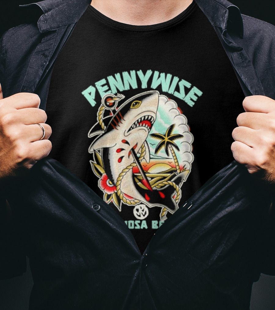 Pennywise Shark Hermosa Beach Sunset Palm Tattoo T-Shirt