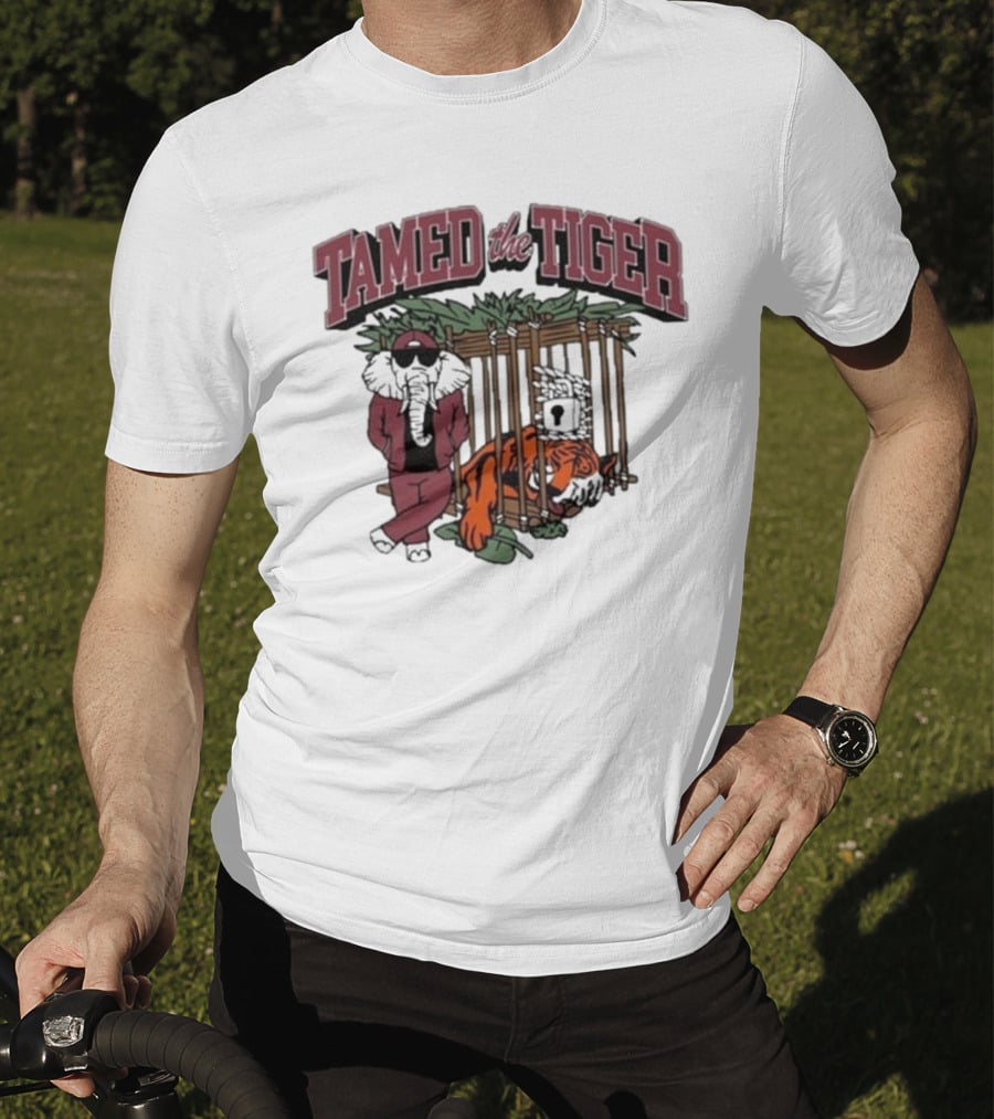 Tamed The Tiger Alabama Football Rivalry Elephant And Caged Tiger T-Shirt