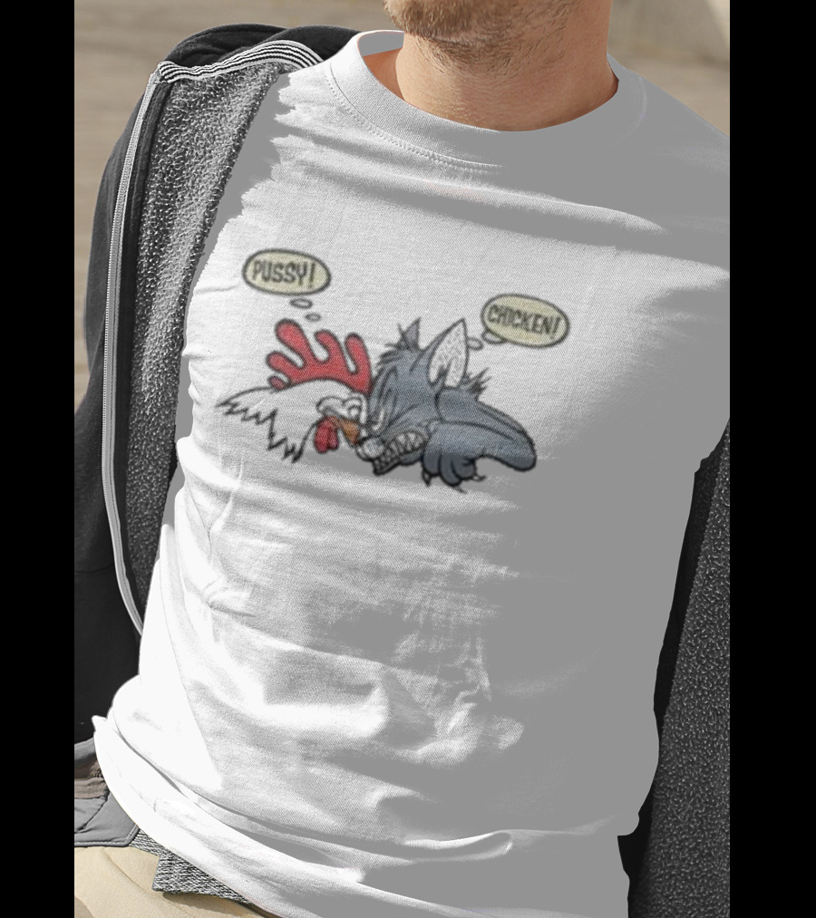 No Fear Pussy Chicken 1993 Rooster Cat Confrontation T-Shirt
