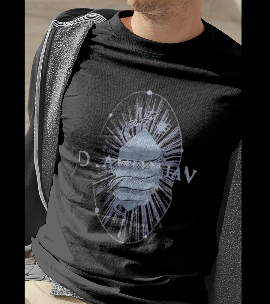 Draconian Snake Emerging From Geometric Shield With Radiant Energy T-Shirt