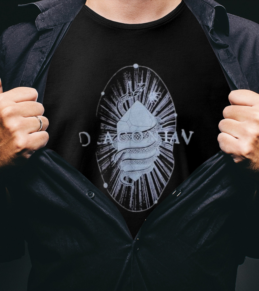 Draconian Snake Emerging From Geometric Shield With Radiant Energy T-Shirt