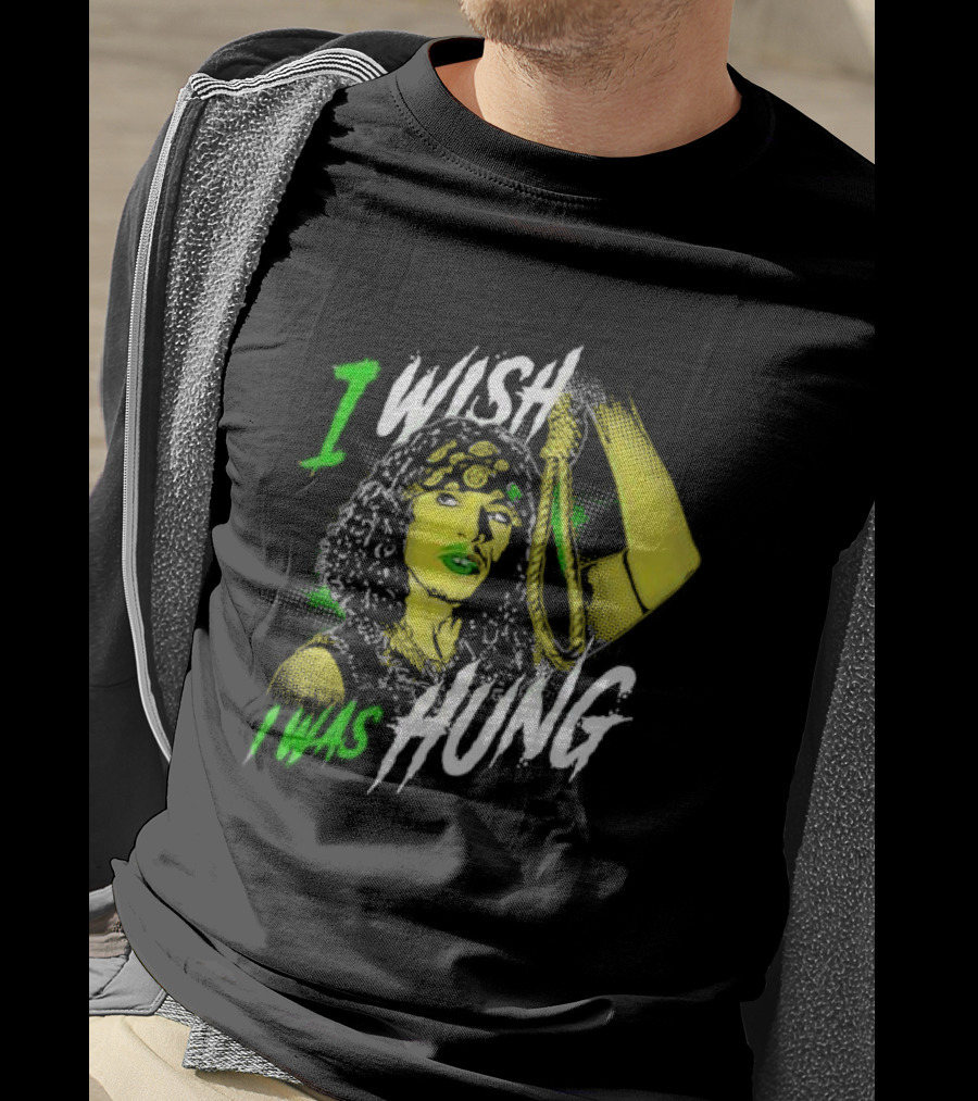 I Wish I Was Hung Retro Pop Art Style Green-Tinted Figure Holding Rope T-Shirt