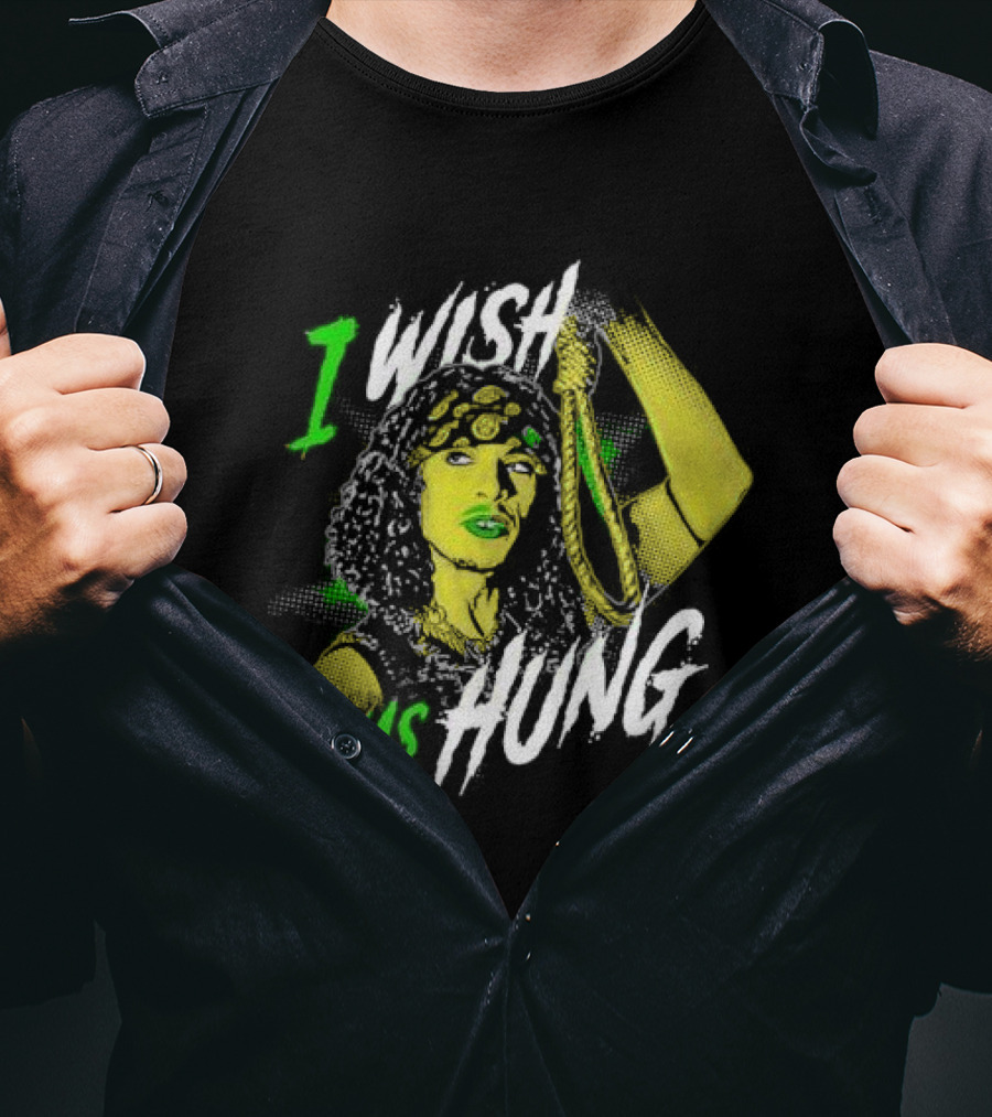 I Wish I Was Hung Retro Pop Art Style Green-Tinted Figure Holding Rope T-Shirt