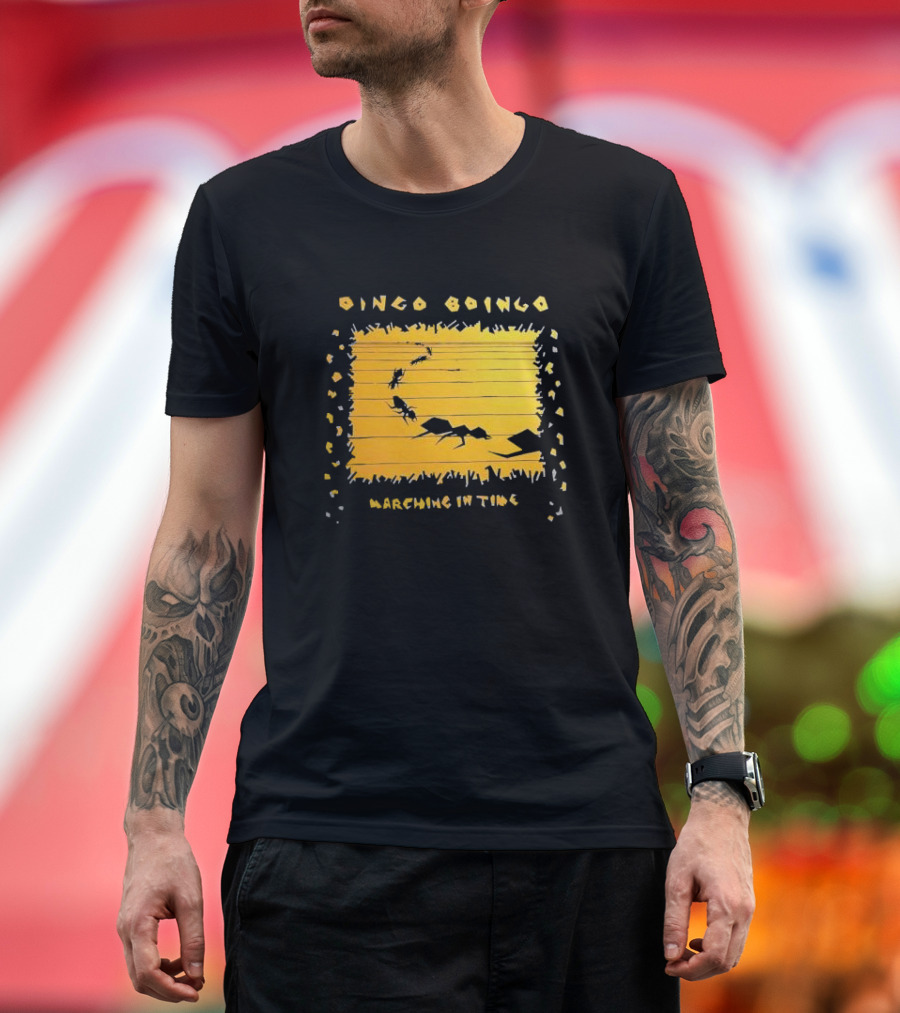 Oingo Boingo Marching in Time Ants on Yellow Stripe T-Shirt