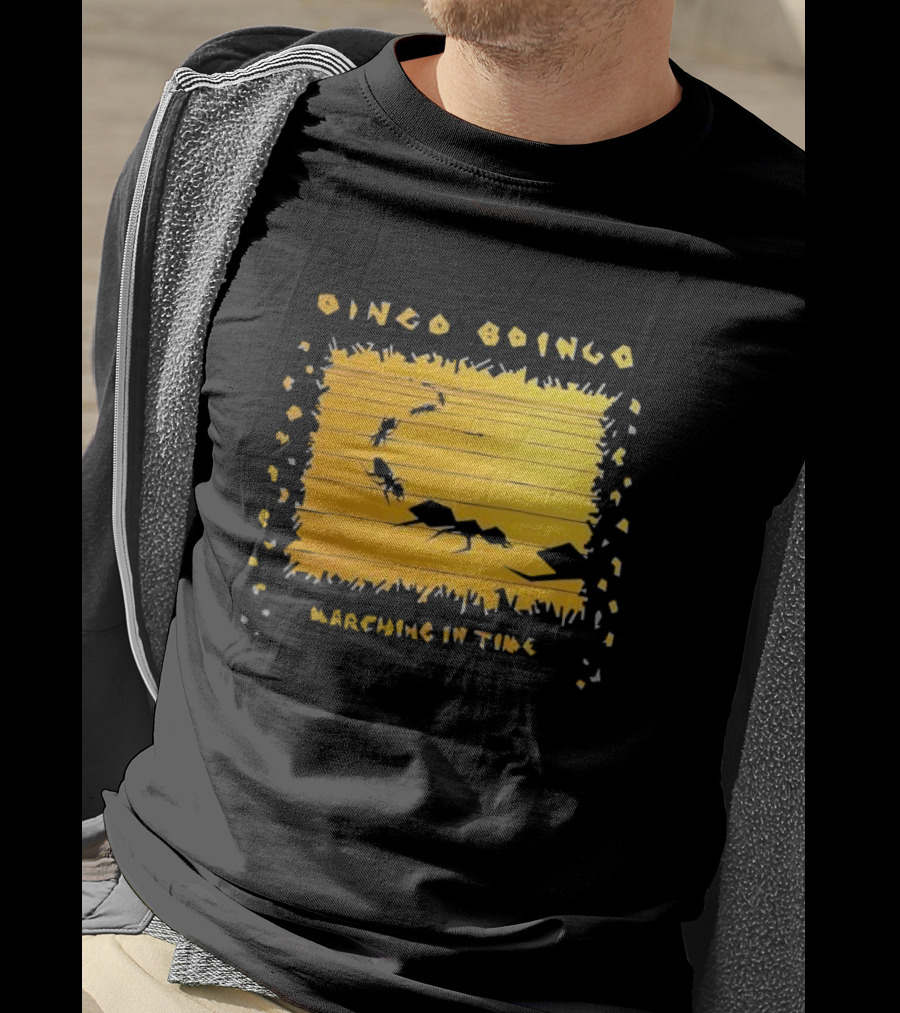 Oingo Boingo Marching In Time Ants On Yellow Stripe T-Shirt