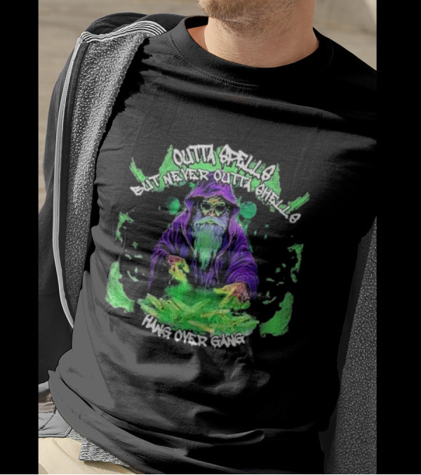 Outta Spells But Never Outta Shells Hang Over Gang Wizard With Glowing Green Magic T-Shirt