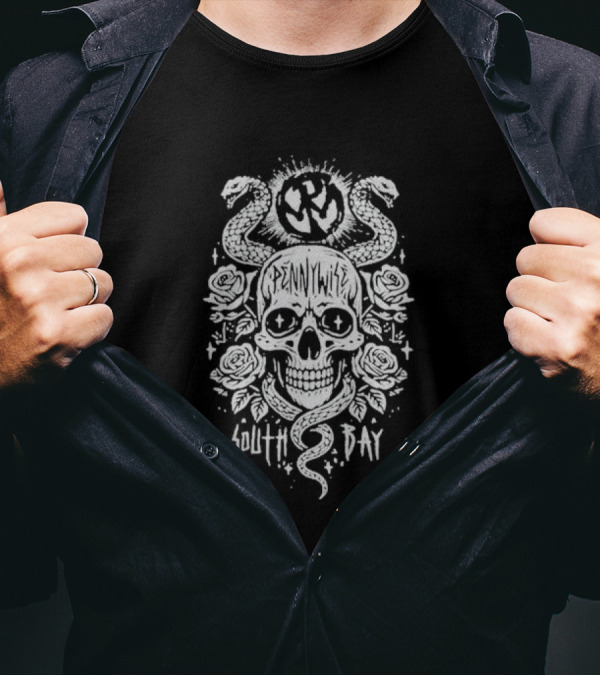 Pennywise South Bay Skull Snake Roses Artwork T-Shirt