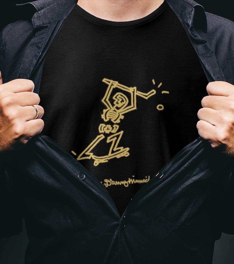 Poets X Danny Minnick Skateboard Skeleton Gold Print T-Shirt