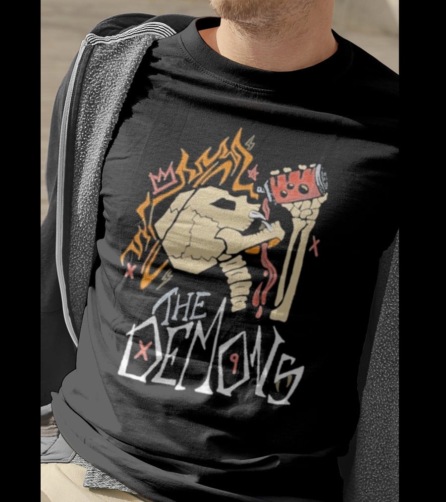 The Demons Skull Crown Flames And Drink T-Shirt