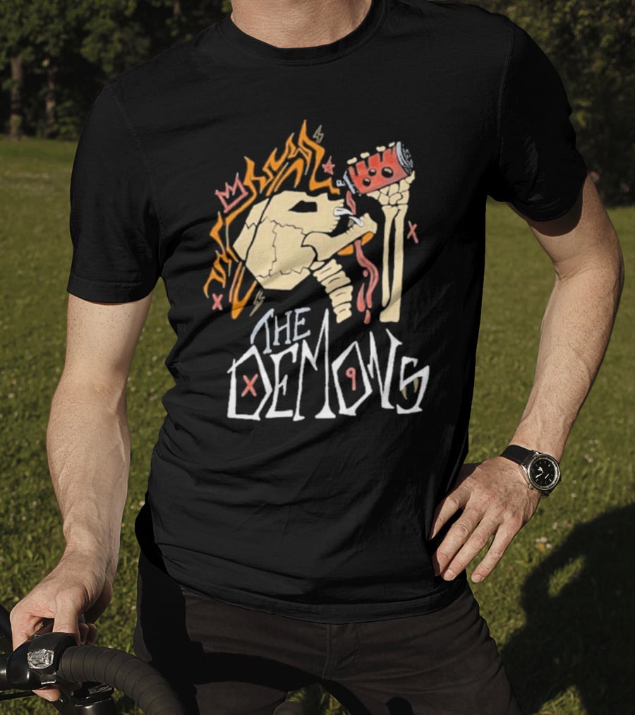 The Demons Skull Crown Flames And Drink T-Shirt