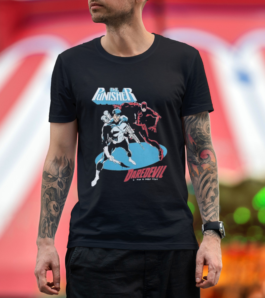 The Punisher Versus Daredevil The Man Without Fear Showdown Iconic Comic Heroes T-Shirt