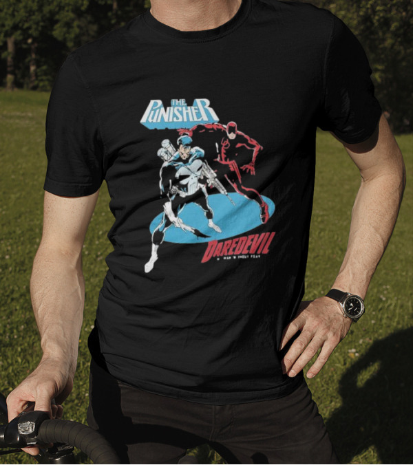 The Punisher Versus Daredevil The Man Without Fear Showdown Iconic Comic Heroes T-Shirt