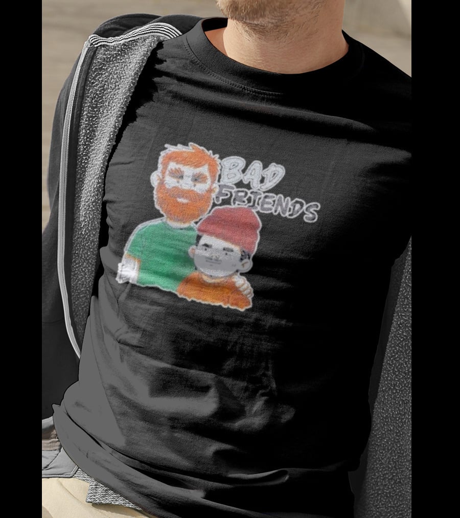 Bad Friends Cartoon Characters With Beard And Beanie T-Shirt