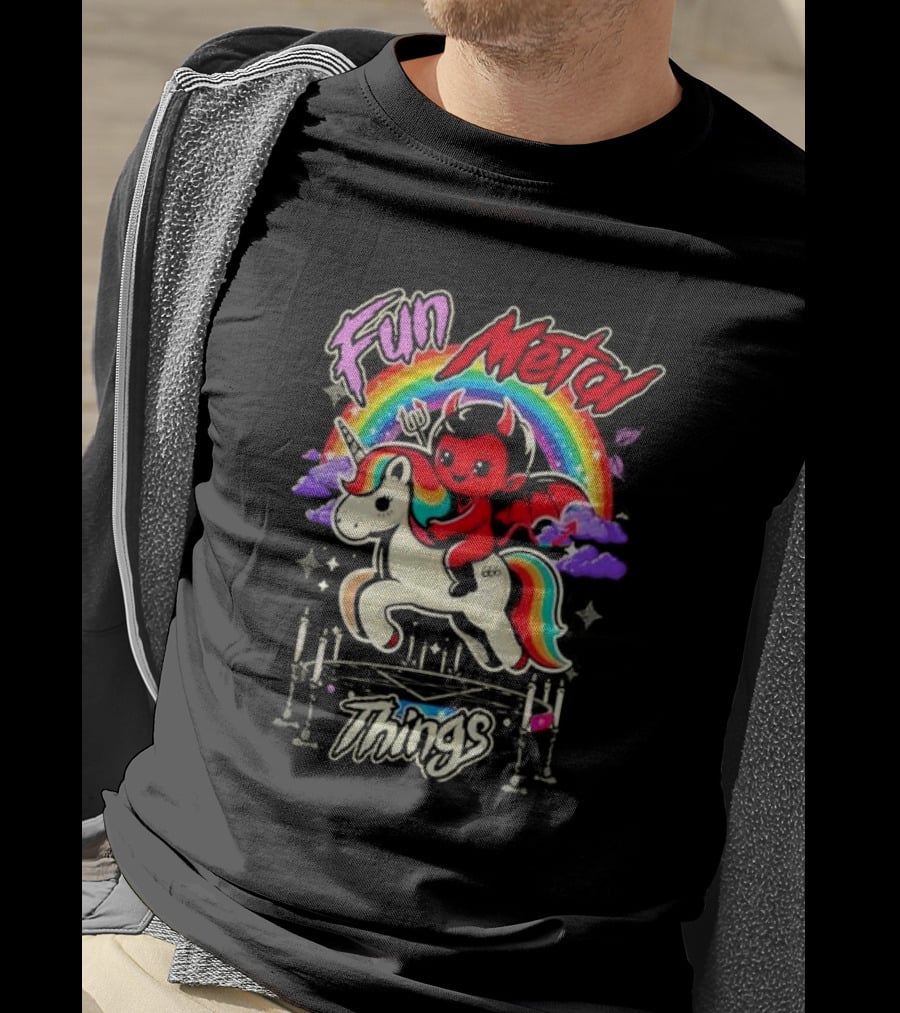 Fun Metal Things Devil Unicorn Rainbow Adventure T-Shirt