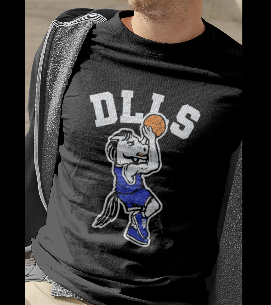 DLLS Basketball Horse Player In Blue Jersey T-Shirt