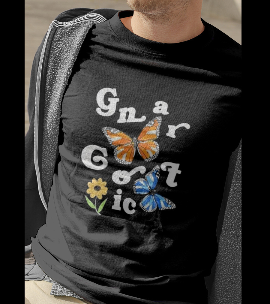 Gnarcotic Orange Blue Butterflies Flower T-Shirt