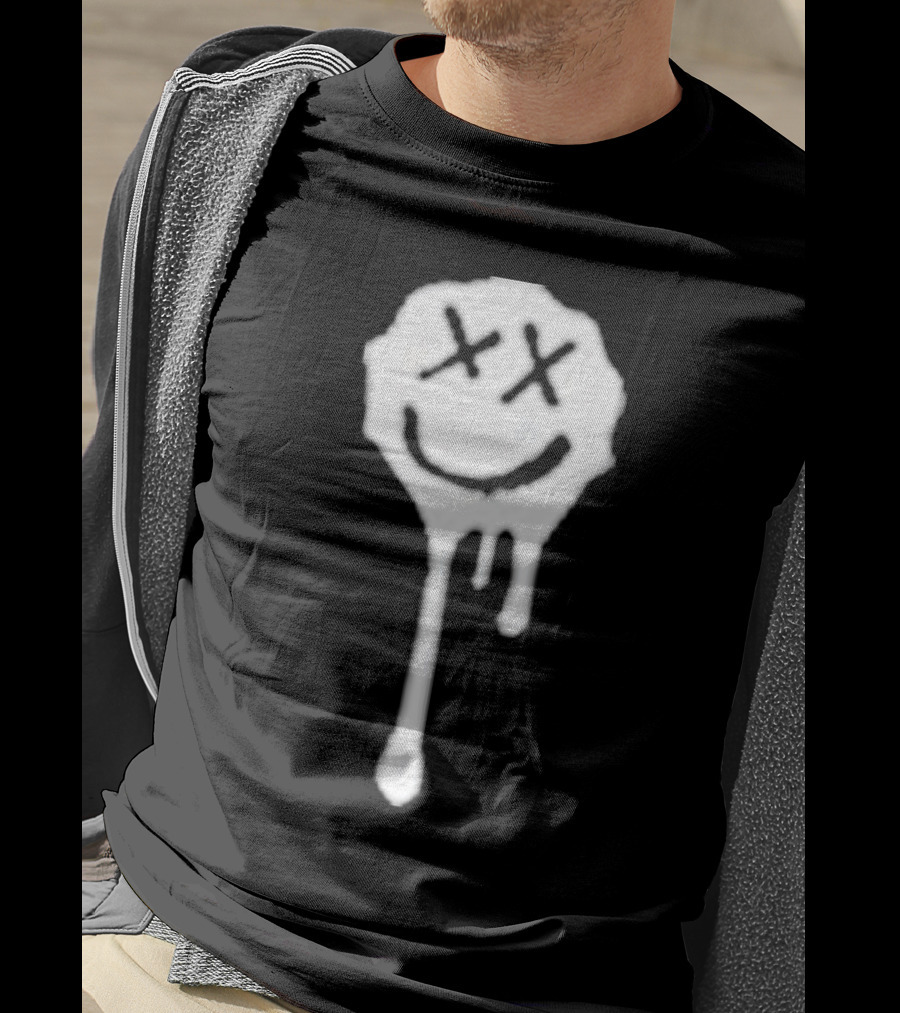 Olive Drip Smiley Face With Nirvana T-Shirt