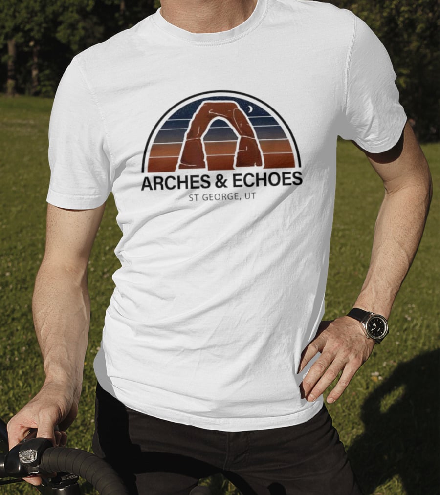 Arches Echoes St George Utah Red Rock Night Sky Moon T-Shirt