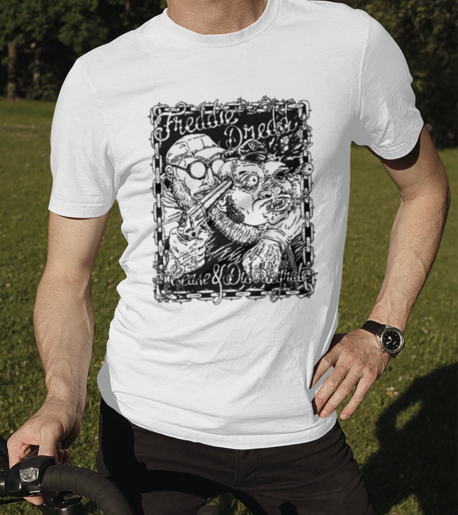 Freddie Dredd Cease And Disintegrate Chain Border Gun T-Shirt