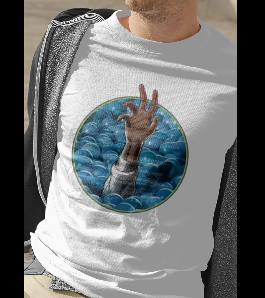 Hand Reaching Out Of Blue Ballpit Sphere T-Shirt