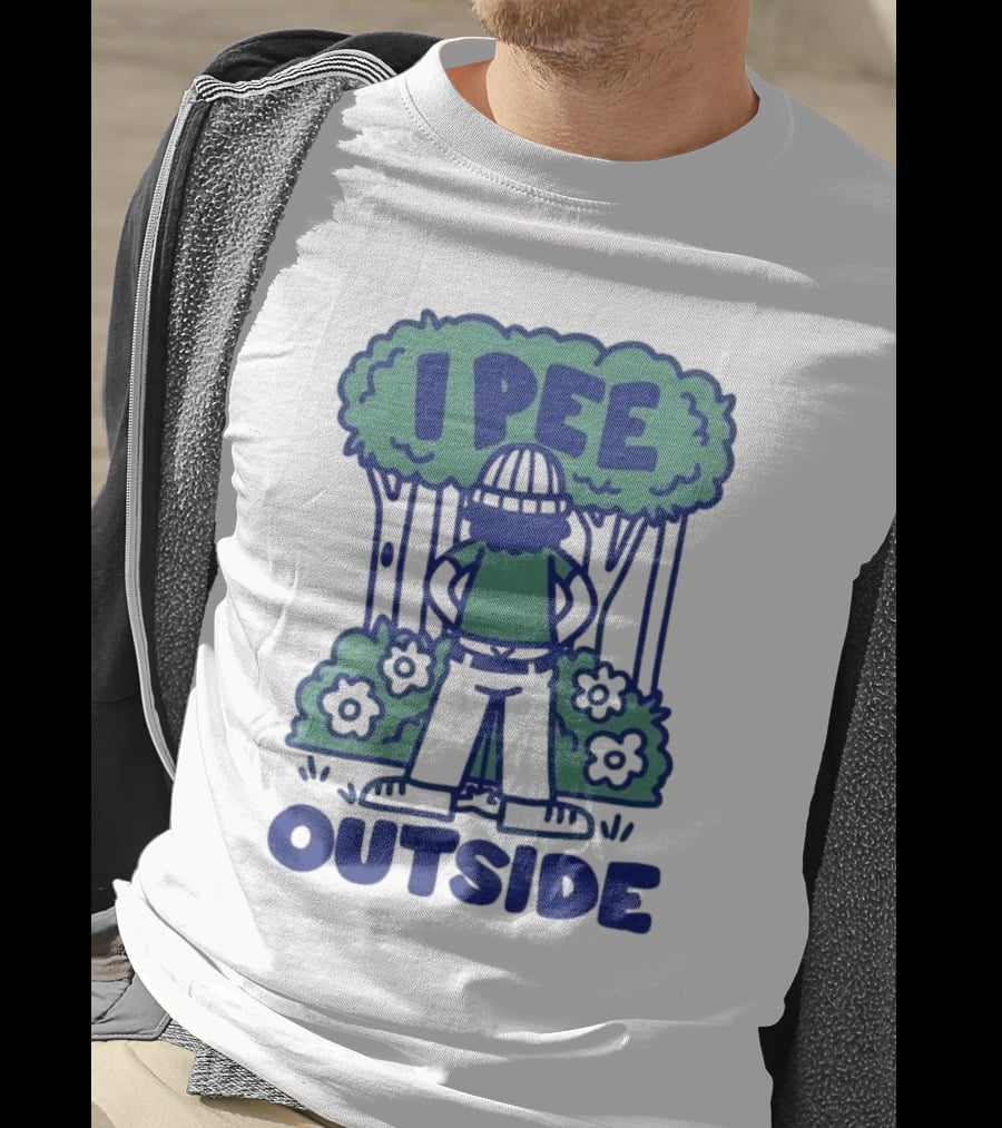 I Pee Outside Camper Cartoon In Forest Surrounded By Trees And Flowers T-Shirt