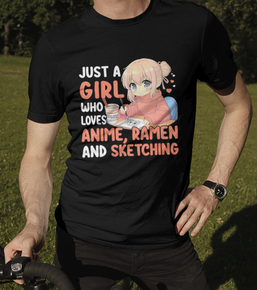 Just A Girl Who Loves Anime Ramen And Sketching Japan Anime Manga T-Shirt