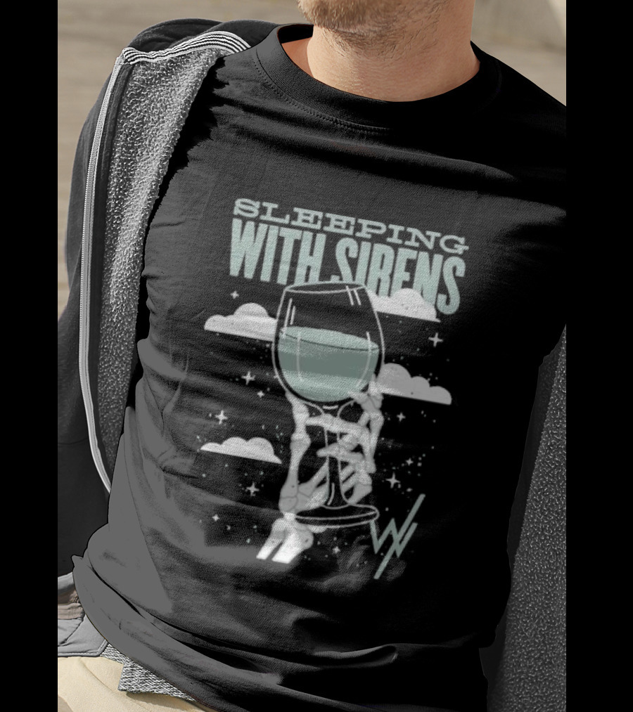 Sleeping With Sirens Skeleton Hand Wine Glass Clouds T-Shirt