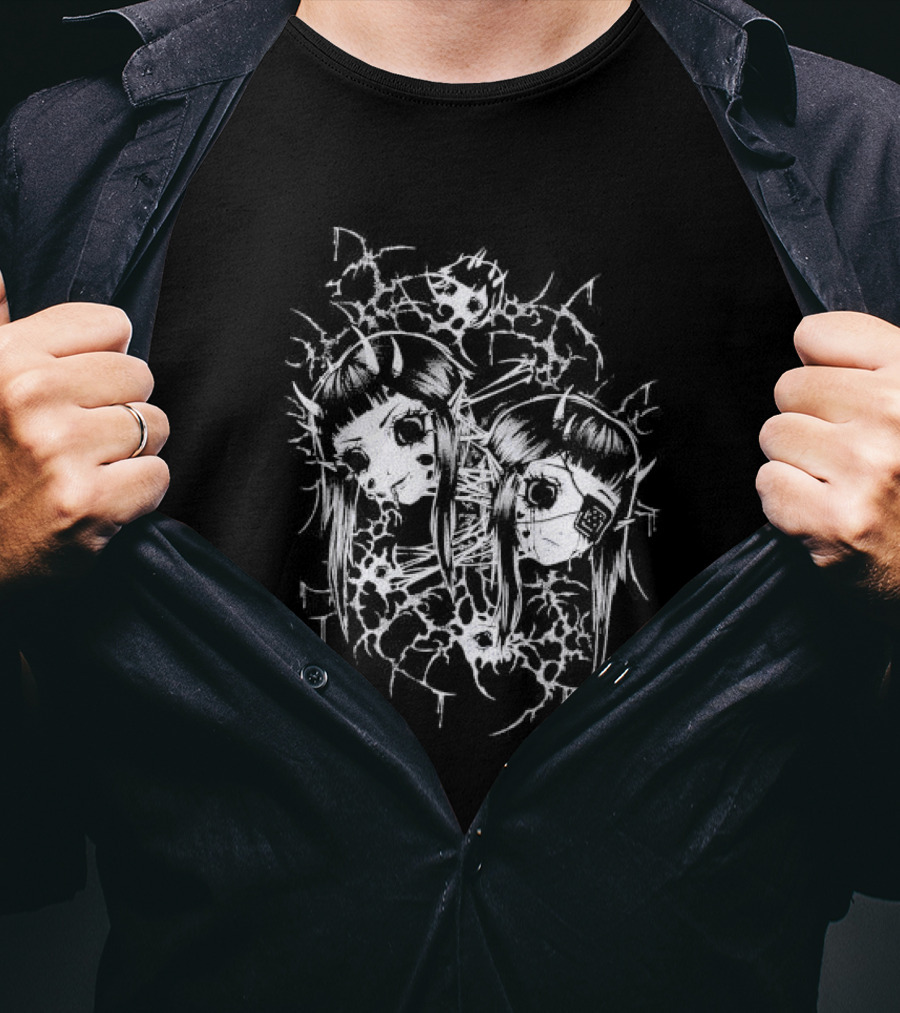 Split Pinku Kult Dual Haunting Eye Merged Aesthetic T-Shirt
